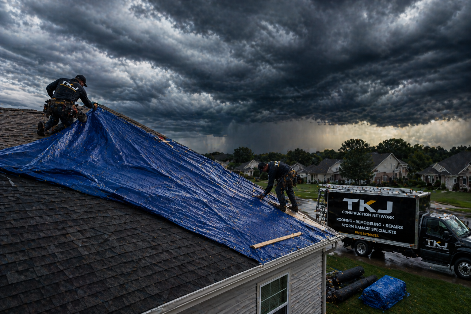 Storm clouds over a home exterior